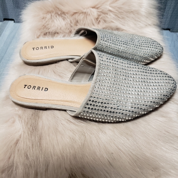 torrid Shoes - Torrid Taupe Faux Suede Rhinestone Mule